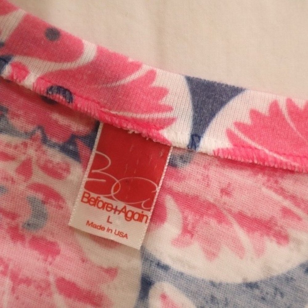 Before & Again Floral Print Short Sleeve Graphic Shirt Pink Large - Picture 8 of 10